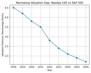 Tech valuation gap with broader market narrows to eight-year low