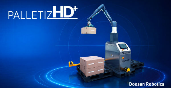 Rendering image of 'PalletizHD+', the AI-powered palletizing solution making its debut at Automate 2026/ Courtesy of Doosan Robotics
