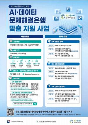 한국데이터산업진흥원, 중소기업 AI 실행력 키운다…'AI·데이터 문제해결은행’ 참여기업 모집