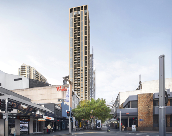 Perspective rendering of the high-rise apartment development in Chatswood, Sydney, Australia, for which Hyundai E&C, KIND, and Korea Investment Real Asset Management have signed an investment agreement / Courtesy of Hyundai E&C