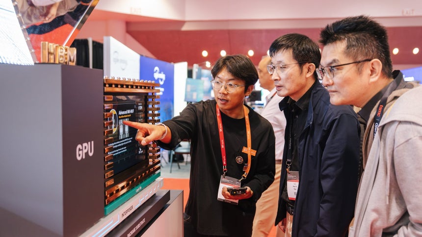 SK hynix showcases its next-generation AI memory solutions at the TSMC Open Innovation Platform (OIP) Forum in Santa Clara, California. The company presented HBM4, SOCAMM2, server DRAM and enterprise SSD products designed for expanding AI infrastructure. (Photo courtesy of SK hynix)